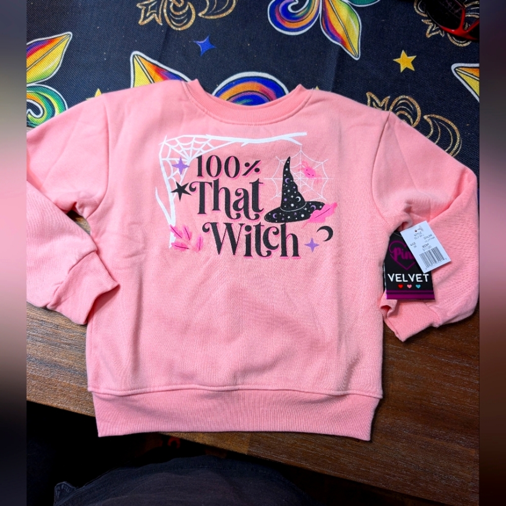 Pink Halloween Sweatshirt with Witch Hat Design